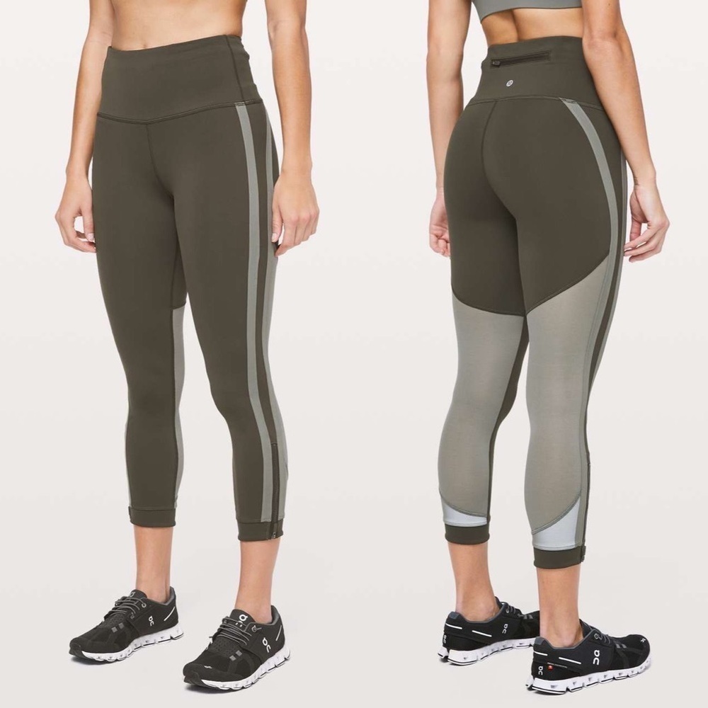 Lululemon Zip The Line High Rise Tight Dark Olive Grey Sage Size 4